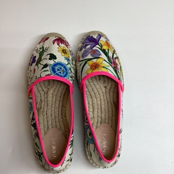 Gucci Flora Neon Trim Espadrilles White multicolor Fuxia Size EU 38 - Picture 4 of 15